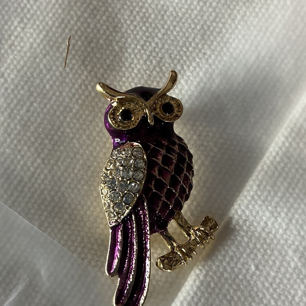 Purple and Gold Owl Brooch